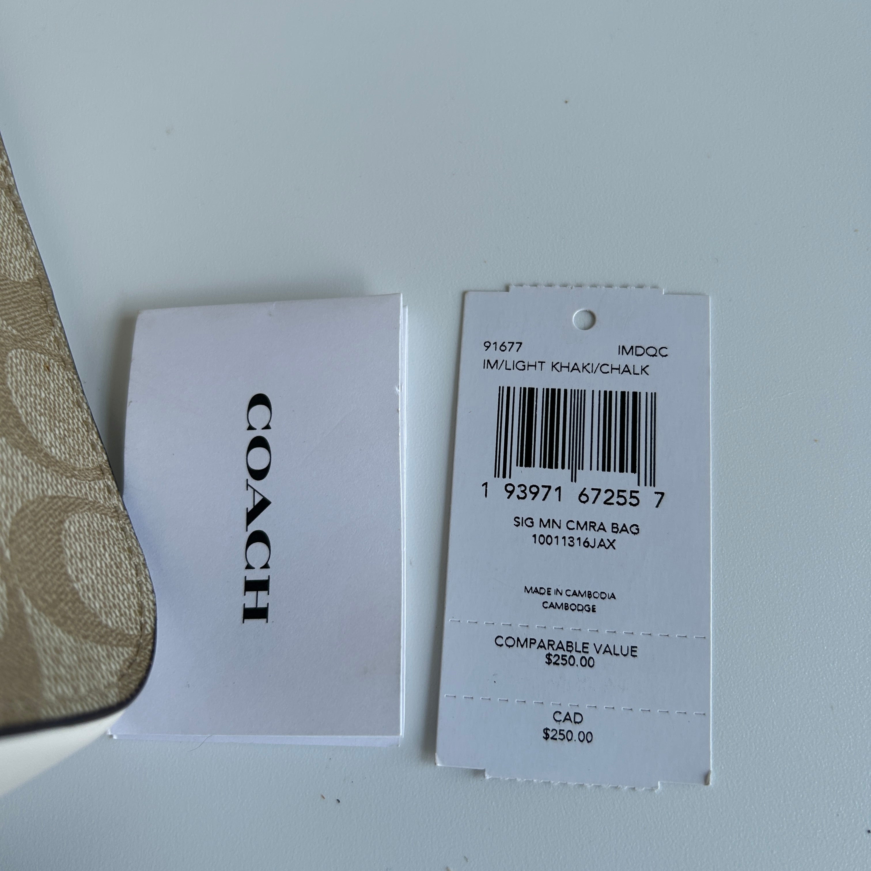 Coach Mini Camera Bag Light Khaki Chalk Canvas Leather Crossbody Excellent