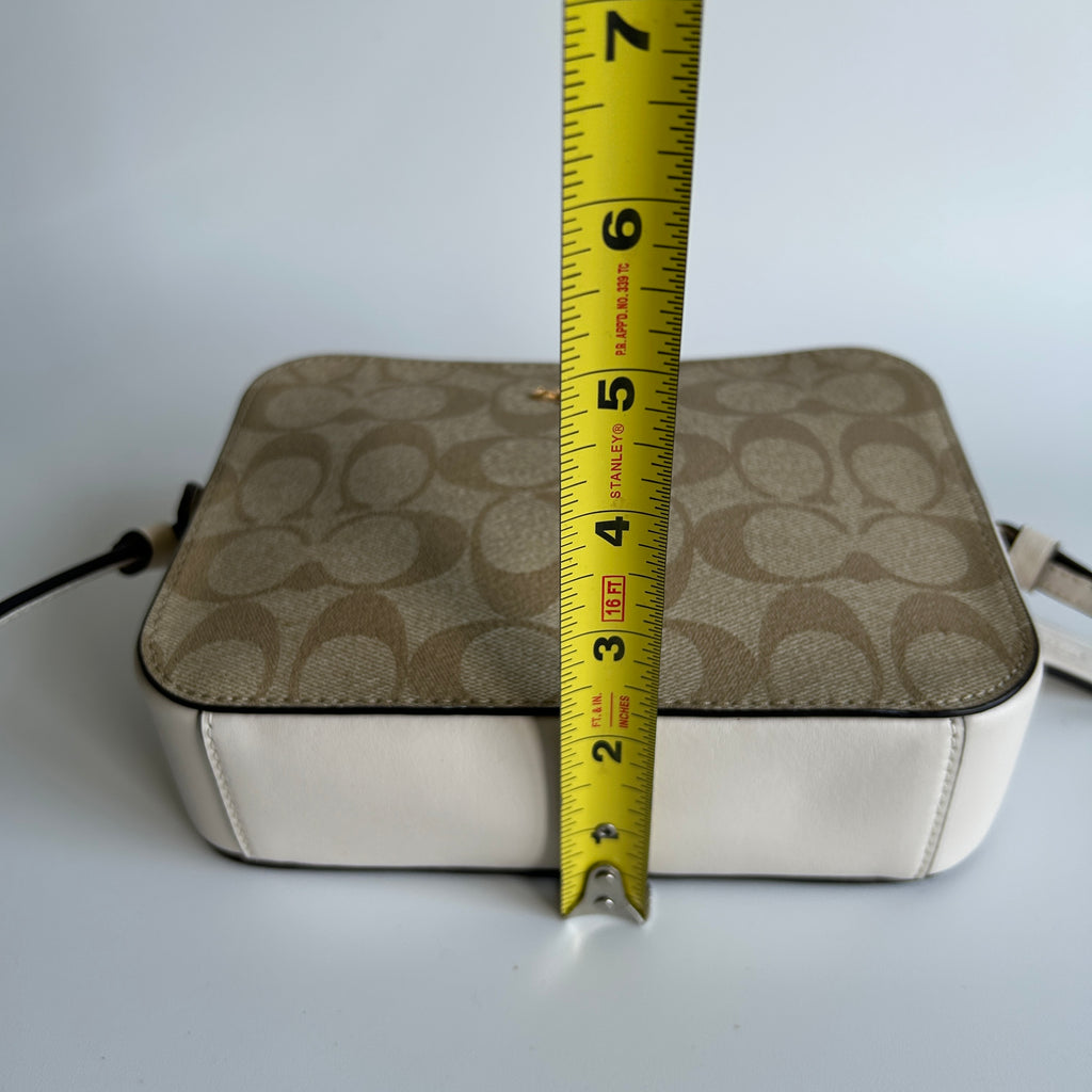Coach Mini Camera Bag Light Khaki Chalk Canvas Leather Crossbody Excellent