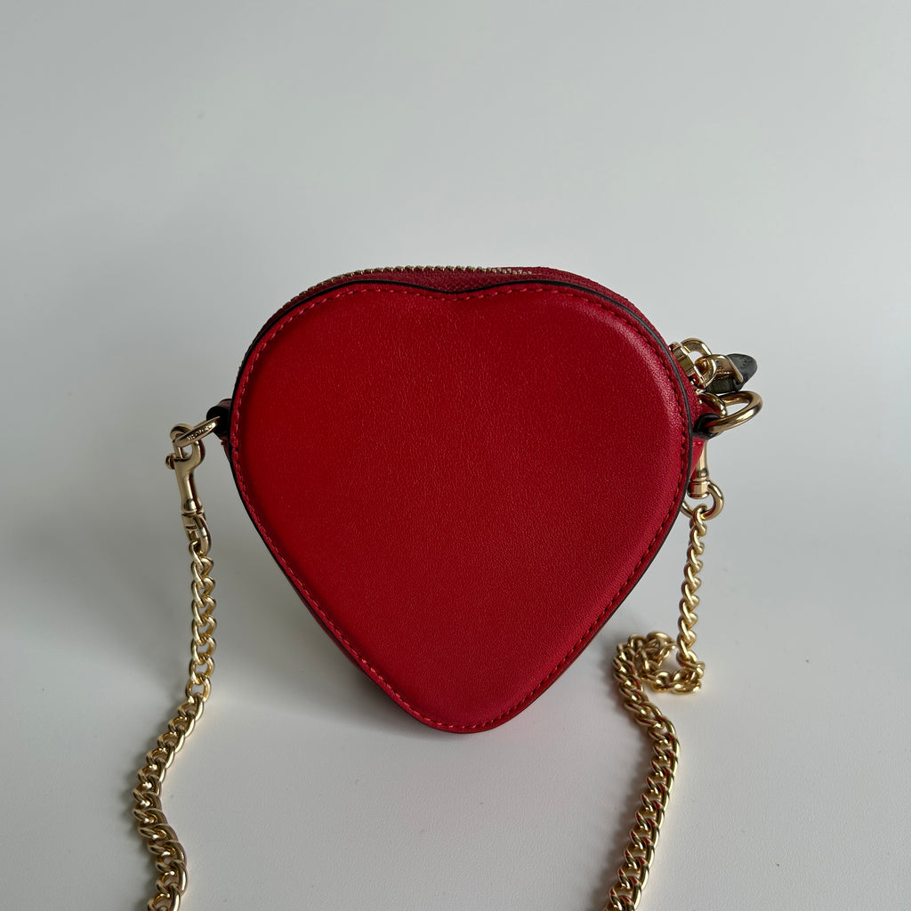 Coach Strawberry Red Leather Crossbody Bag Gold Chain CH524 Excellent