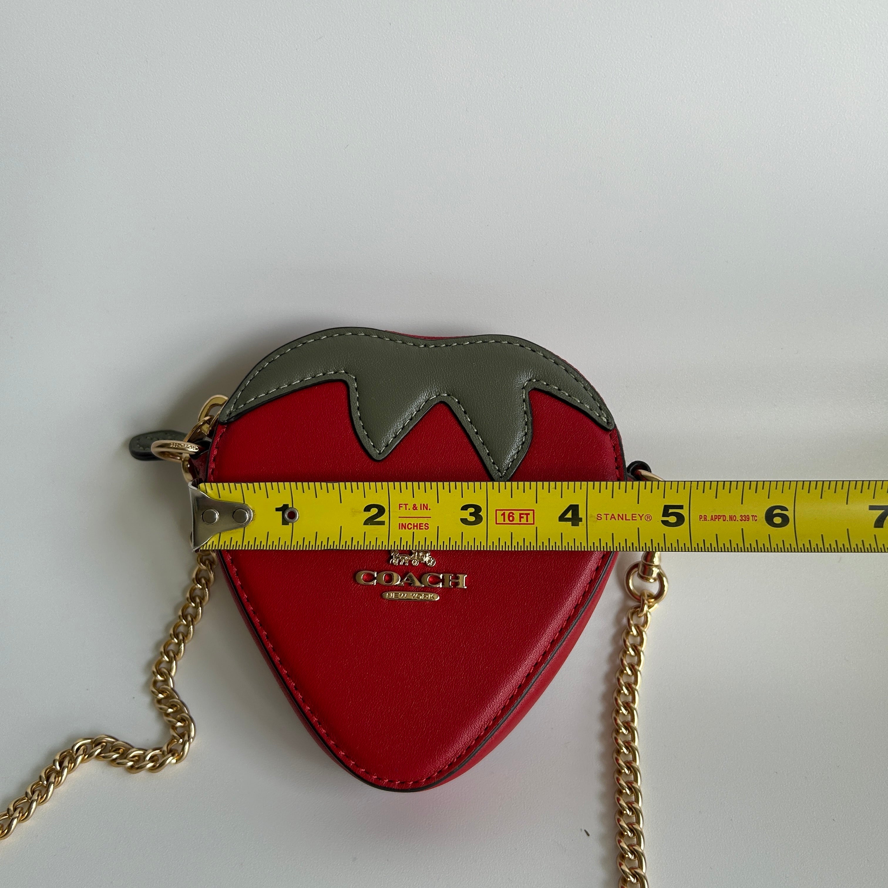 Coach Strawberry Red Leather Crossbody Bag Gold Chain CH524 Excellent