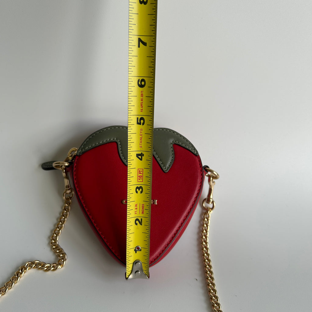 Coach Strawberry Red Leather Crossbody Bag Gold Chain CH524 Excellent