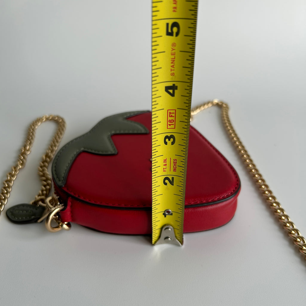 Coach Strawberry Red Leather Crossbody Bag Gold Chain CH524 Excellent