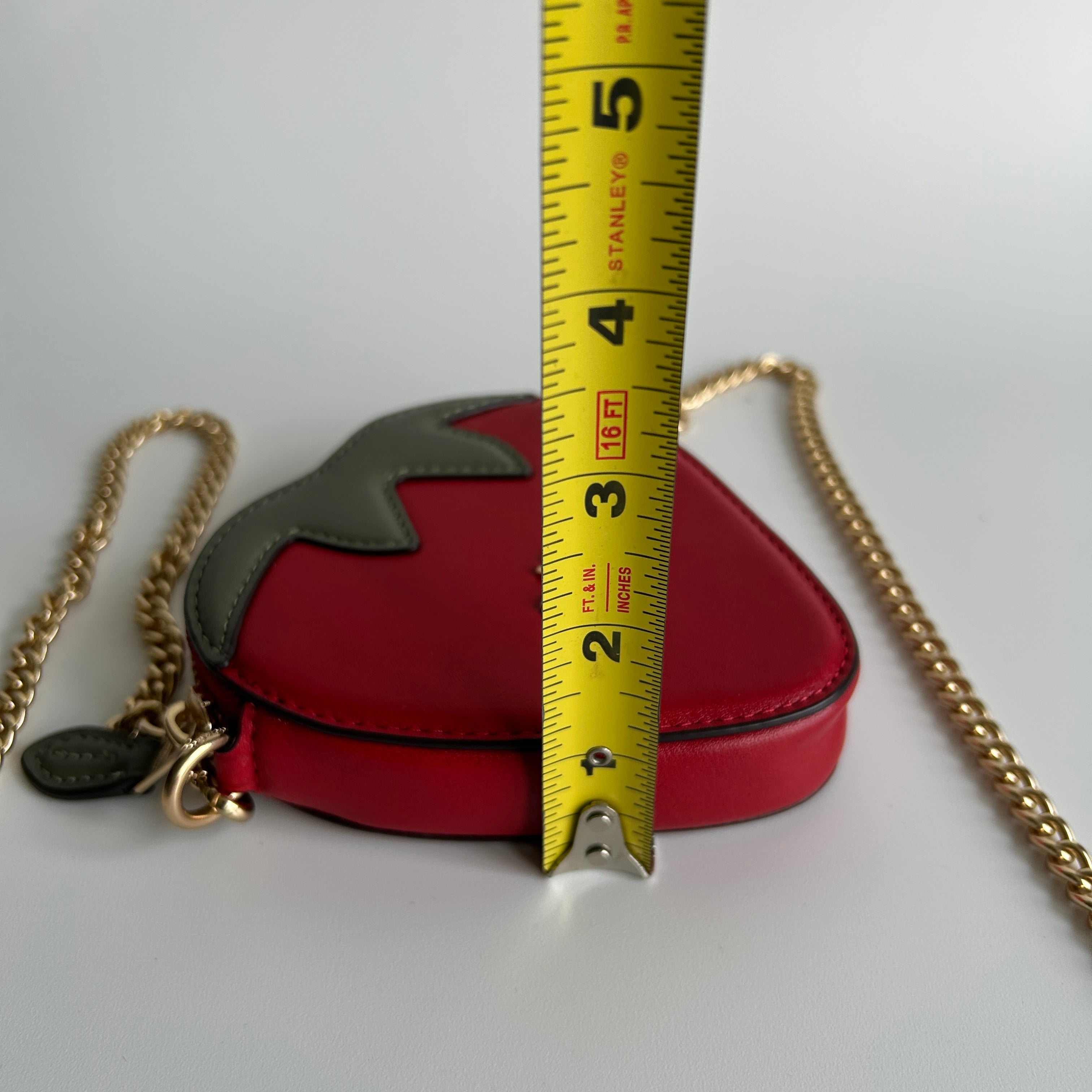 Coach Strawberry Red Leather Crossbody Bag Gold Chain CH524 Excellent