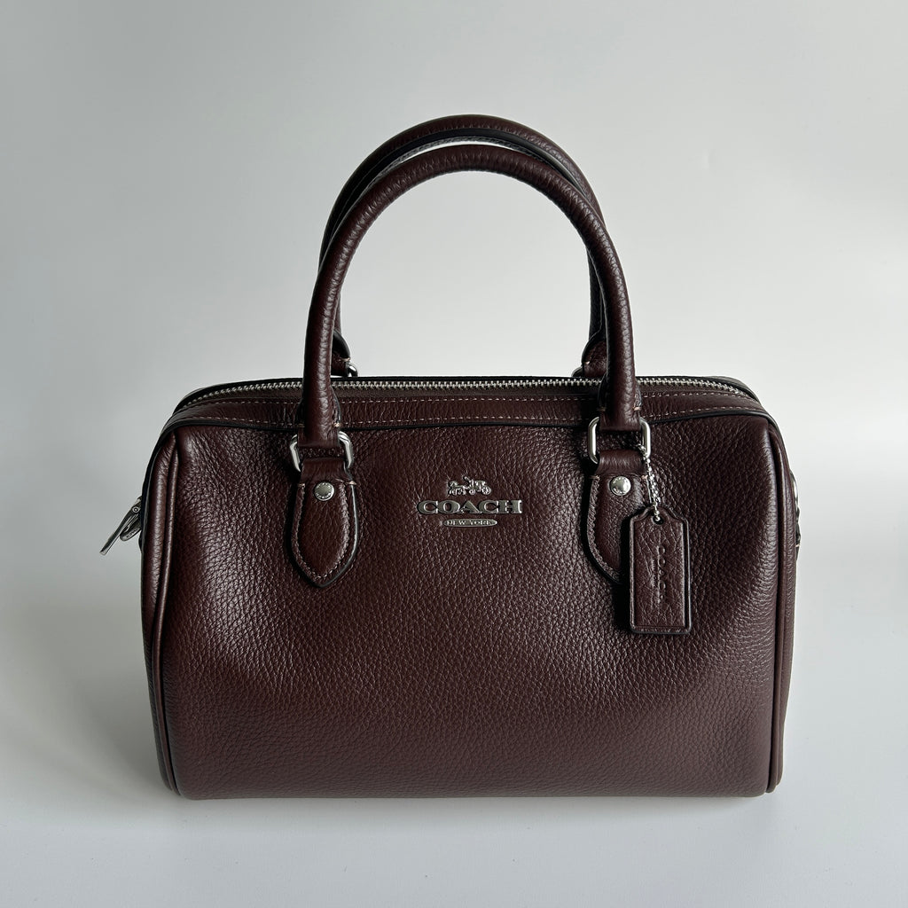 Coach Rowan Satchel Dark Brown Pebbled Leather Handbag CV932 Excellent