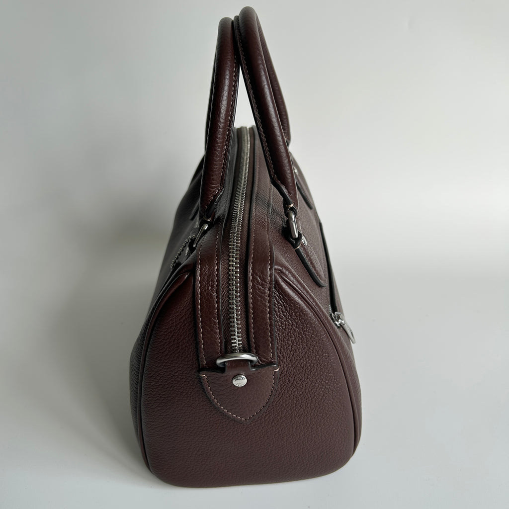 Coach Rowan Satchel Dark Brown Pebbled Leather Handbag CV932 Excellent