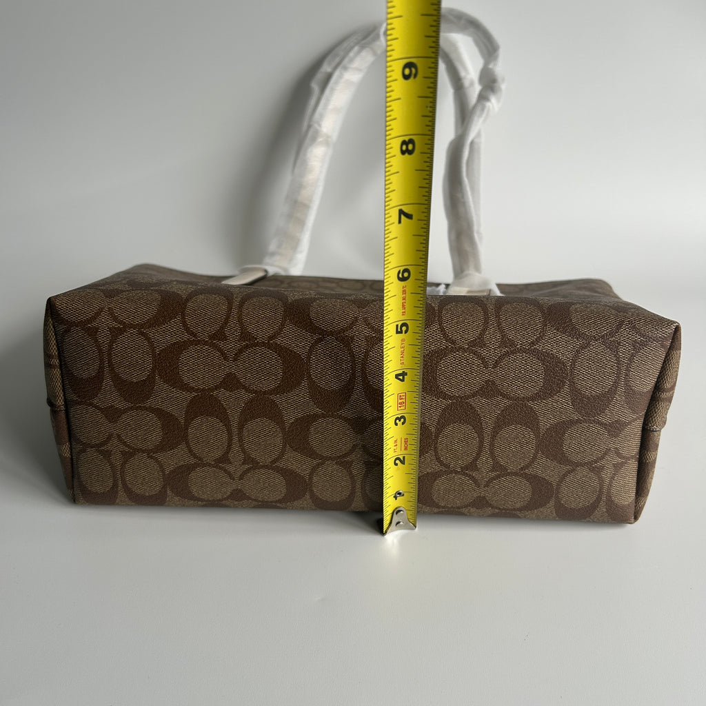Coach Signature Sleigh Zip Tote Khaki Chalk Canvas Bag NEW