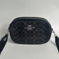 Coach Jamie Camera Bag Black Signature Denim Leather Crossbody C8219 Excellent