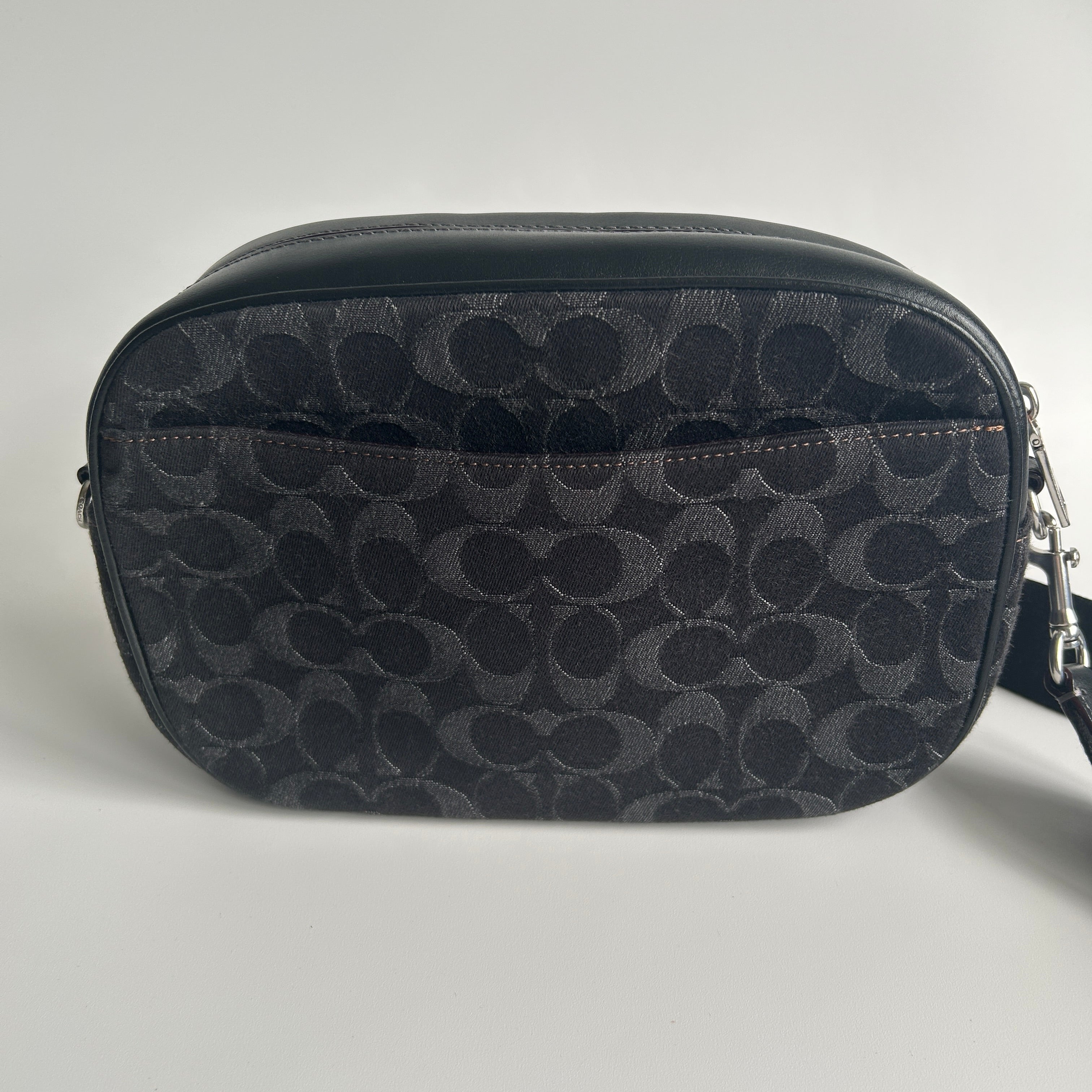 Coach Jamie Camera Bag Black Signature Denim Leather Crossbody C8219 Excellent