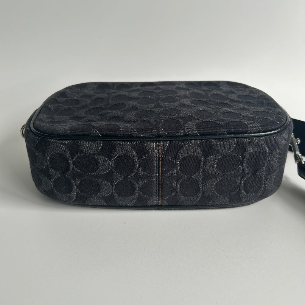 Coach Jamie Camera Bag Black Signature Denim Leather Crossbody C8219 Excellent