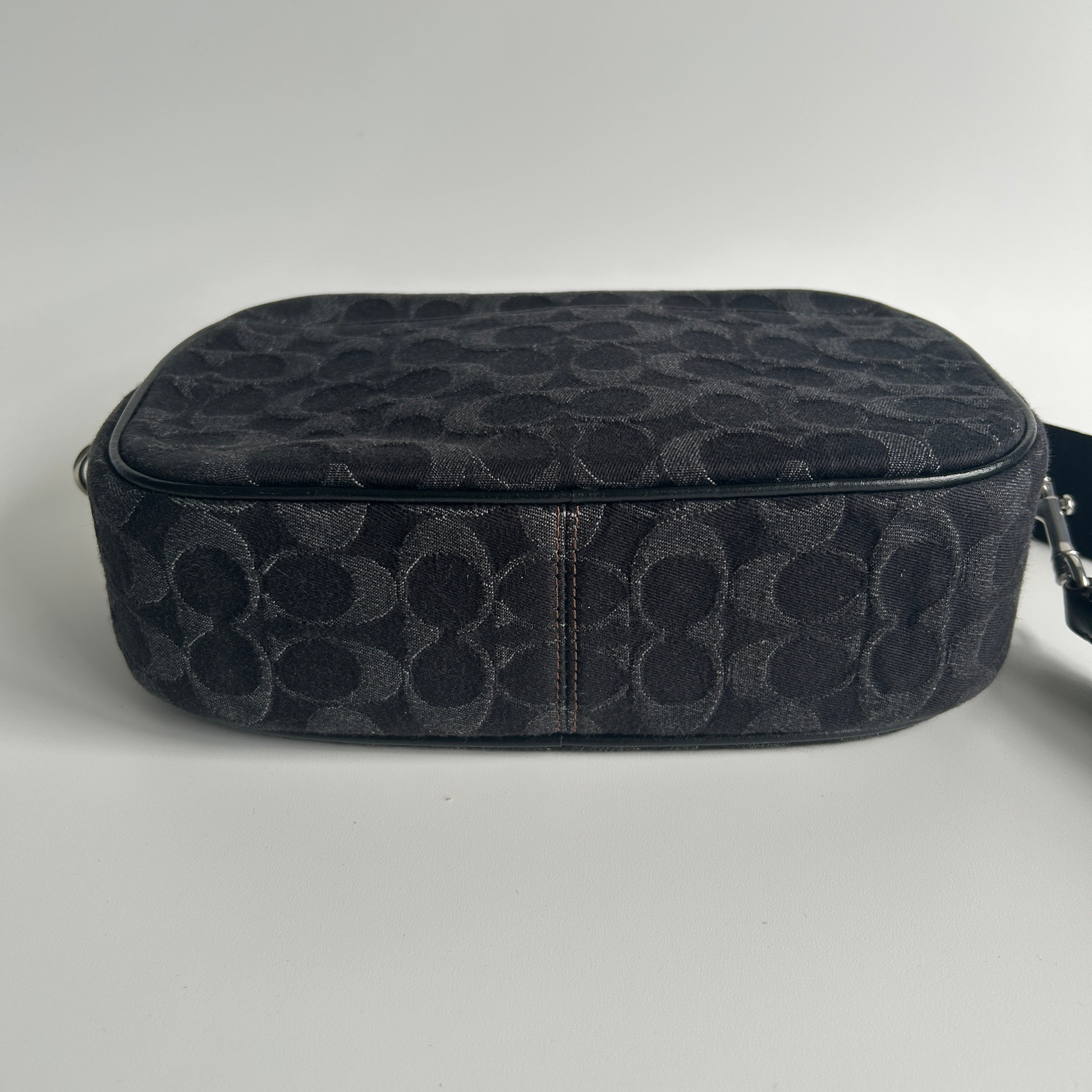 Coach Jamie Camera Bag Black Signature Denim Leather Crossbody C8219 Excellent