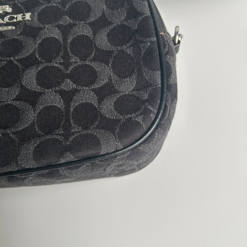 Coach Jamie Camera Bag Black Signature Denim Leather Crossbody C8219 Excellent