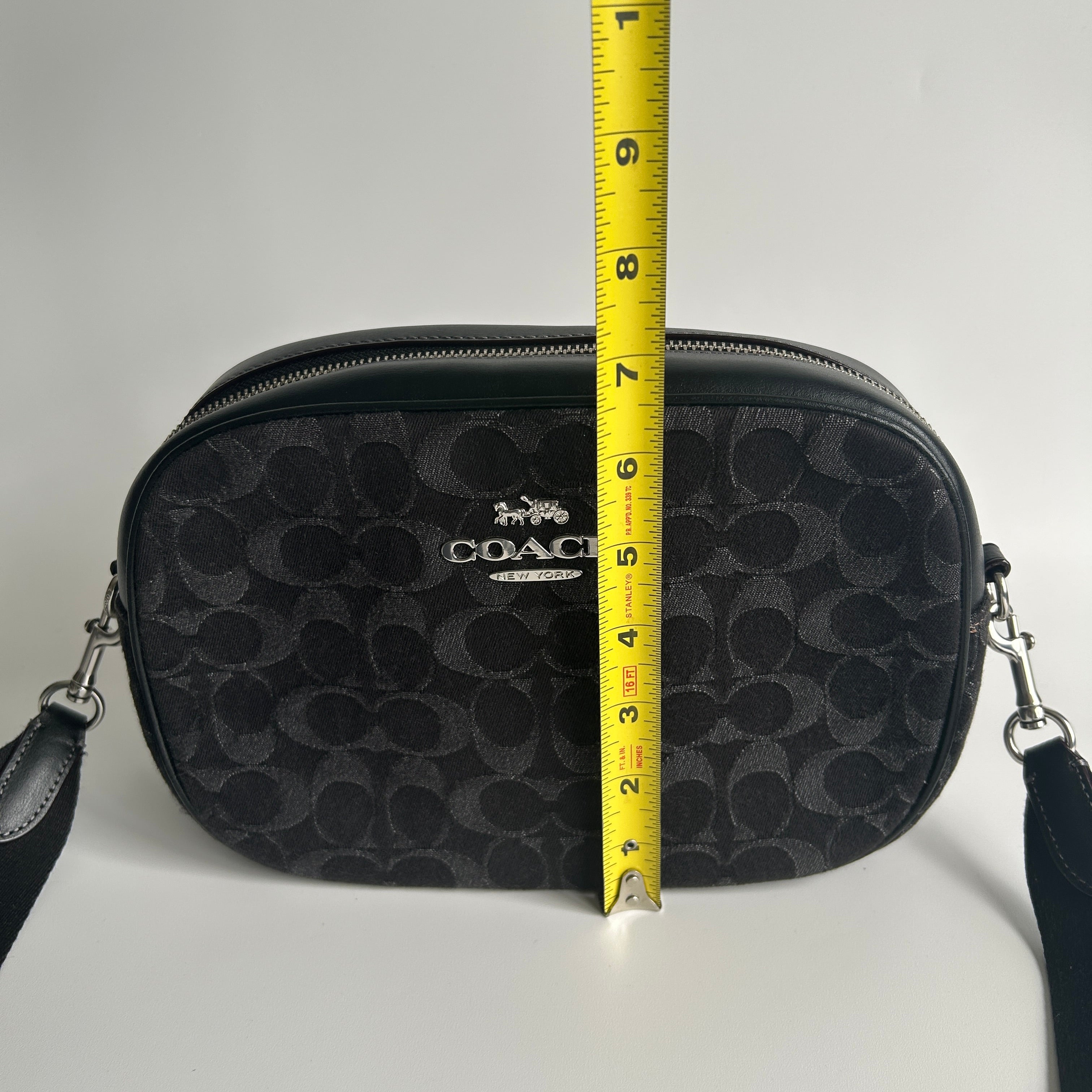 Coach Jamie Camera Bag Black Signature Denim Leather Crossbody C8219 Excellent