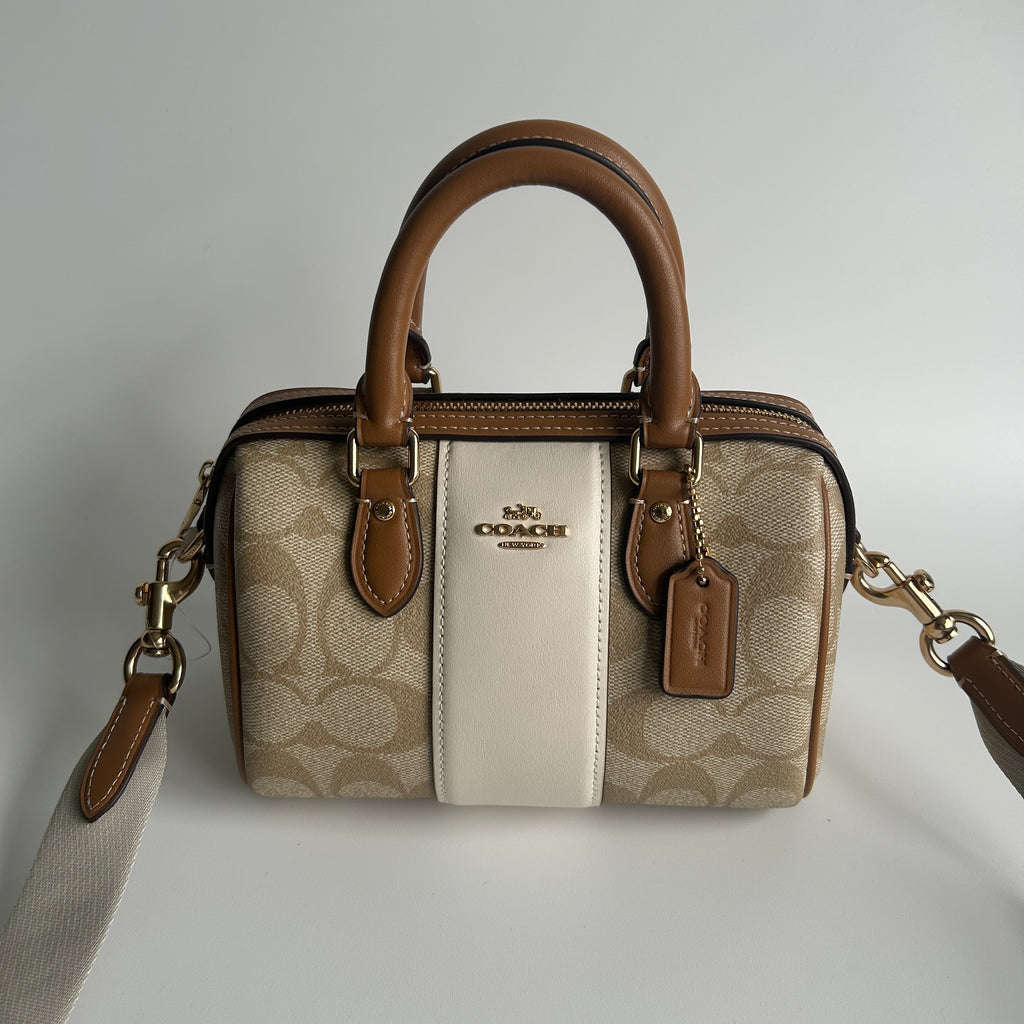 Coach Mini Rowan Crossbody Khaki Chalk Signature Canvas Satchel Excellent