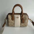 Coach Mini Rowan Crossbody Khaki Chalk Signature Canvas Satchel Excellent