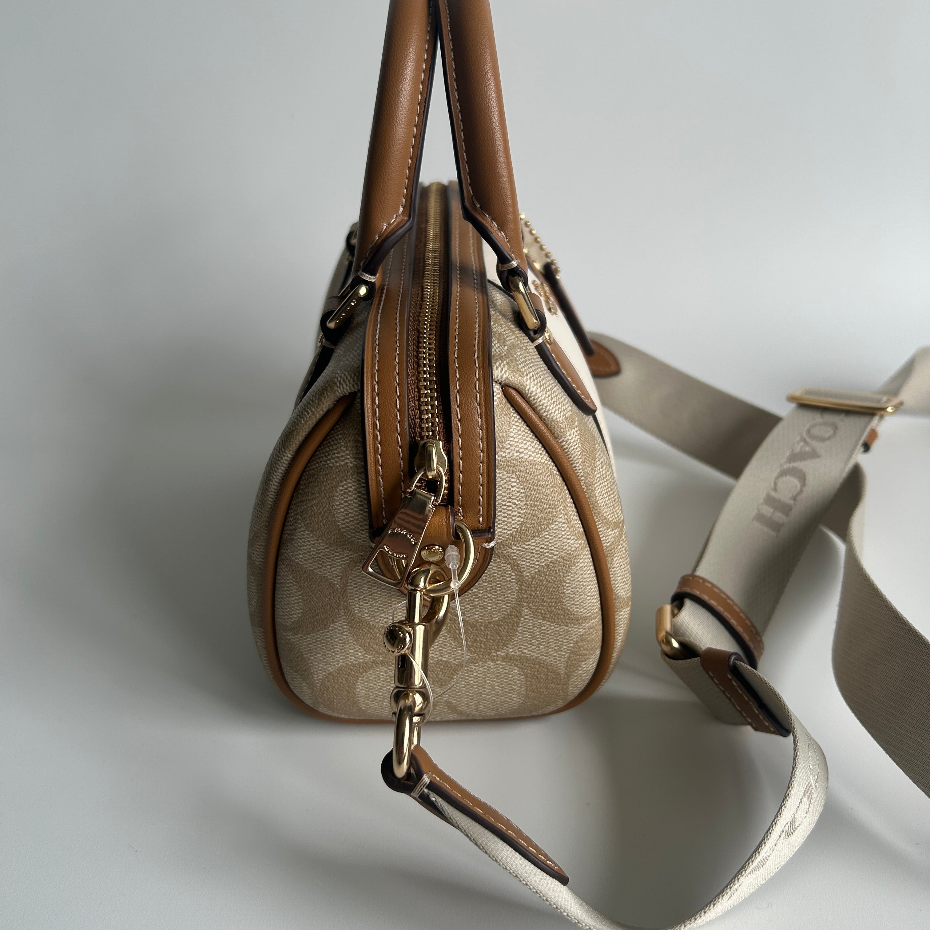 Coach Mini Rowan Crossbody Khaki Chalk Signature Canvas Satchel Excellent