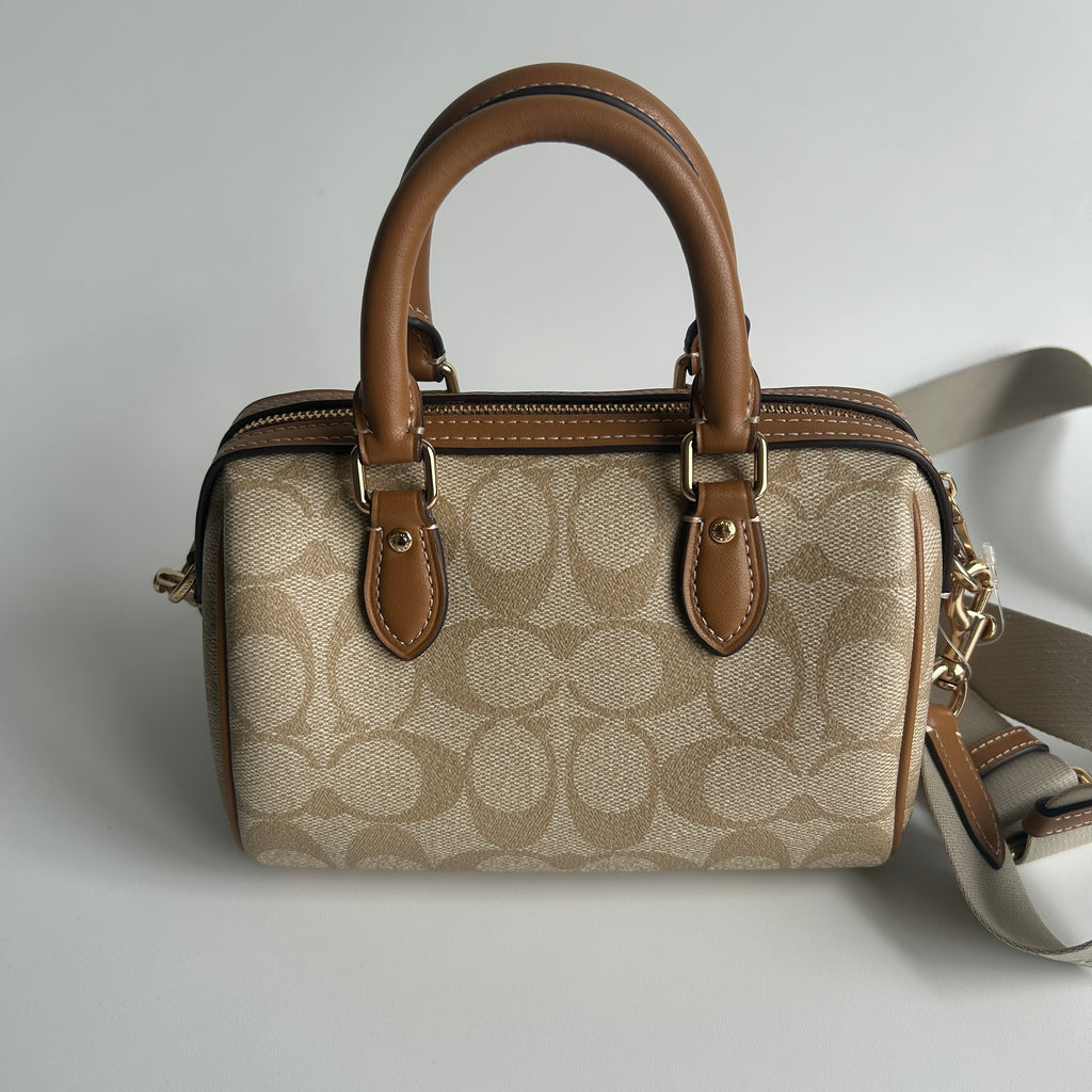 Coach Mini Rowan Crossbody Khaki Chalk Signature Canvas Satchel Excellent