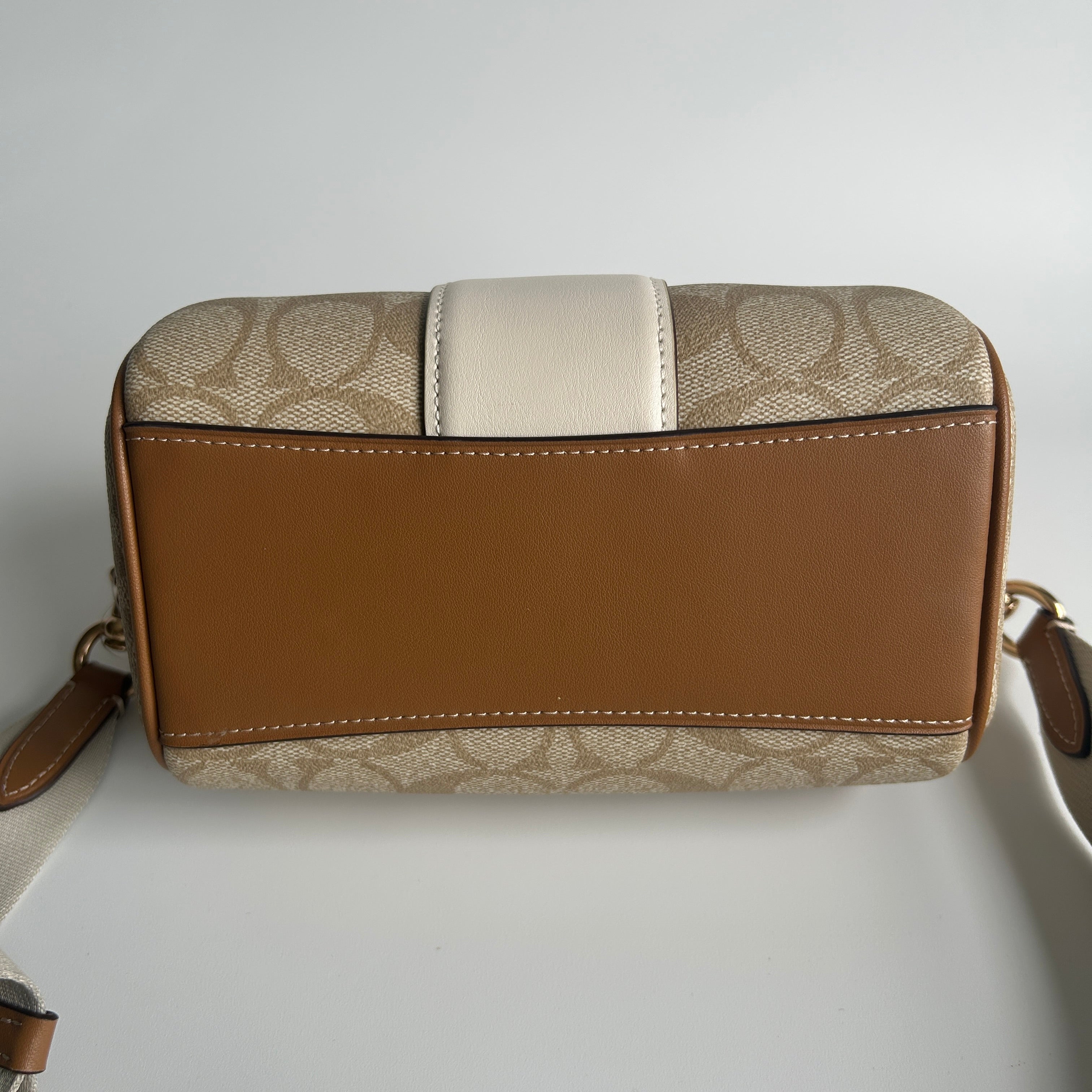 Coach Mini Rowan Crossbody Khaki Chalk Signature Canvas Satchel Excellent