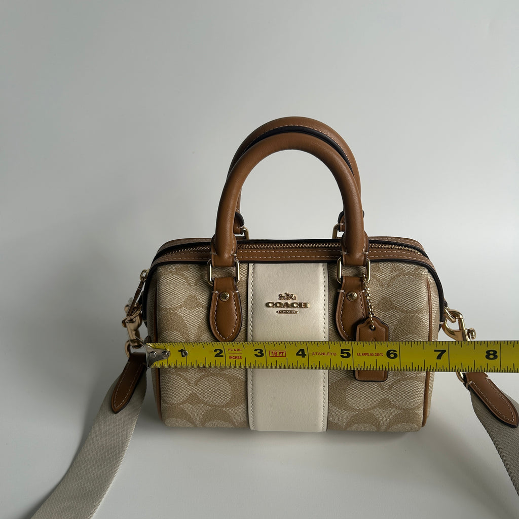 Coach Mini Rowan Crossbody Khaki Chalk Signature Canvas Satchel Excellent