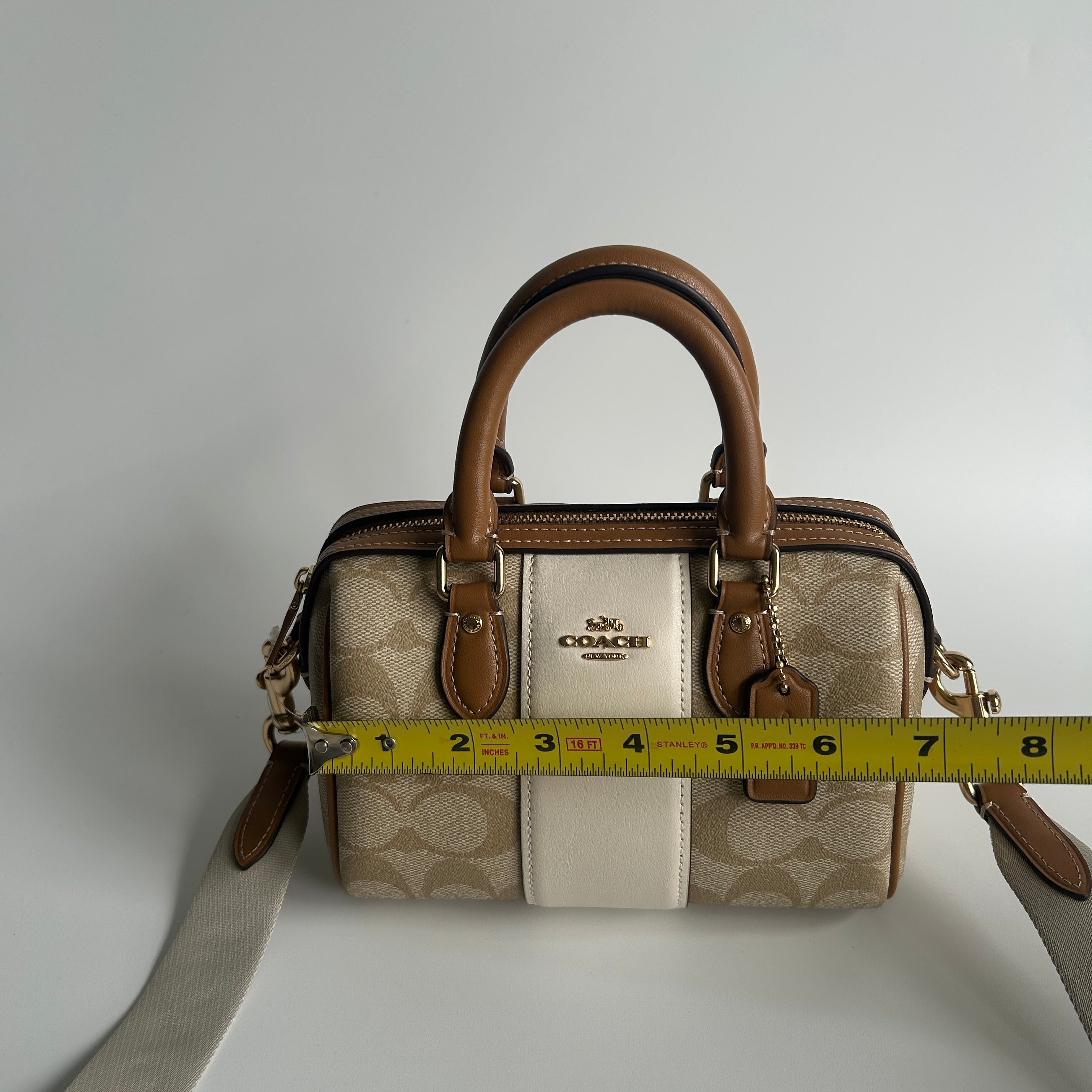 Coach Mini Rowan Crossbody Khaki Chalk Signature Canvas Satchel Excellent