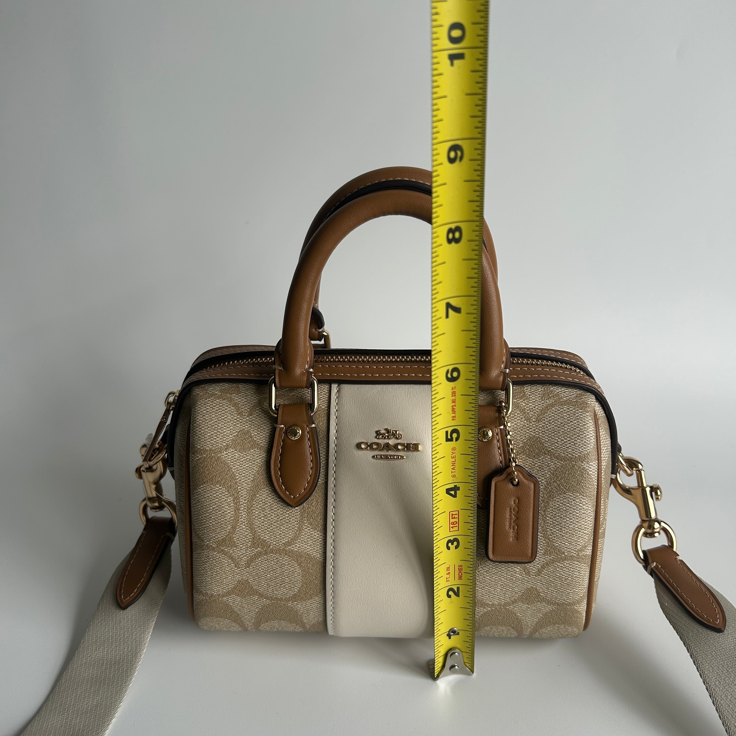 Coach Mini Rowan Crossbody Khaki Chalk Signature Canvas Satchel Excellent
