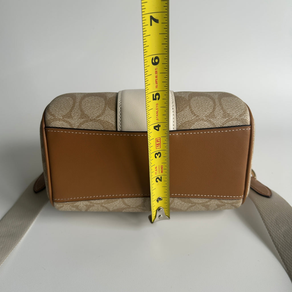 Coach Mini Rowan Crossbody Khaki Chalk Signature Canvas Satchel Excellent