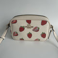 Coach Jamie Strawberry Chalk White Pebbled Leather Camera Bag Excellent