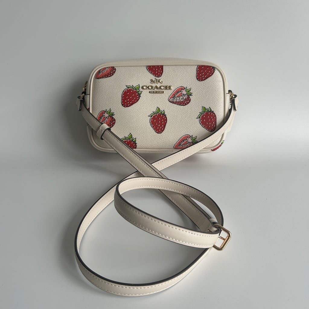 Coach Jamie Strawberry Chalk White Pebbled Leather Camera Bag Excellent