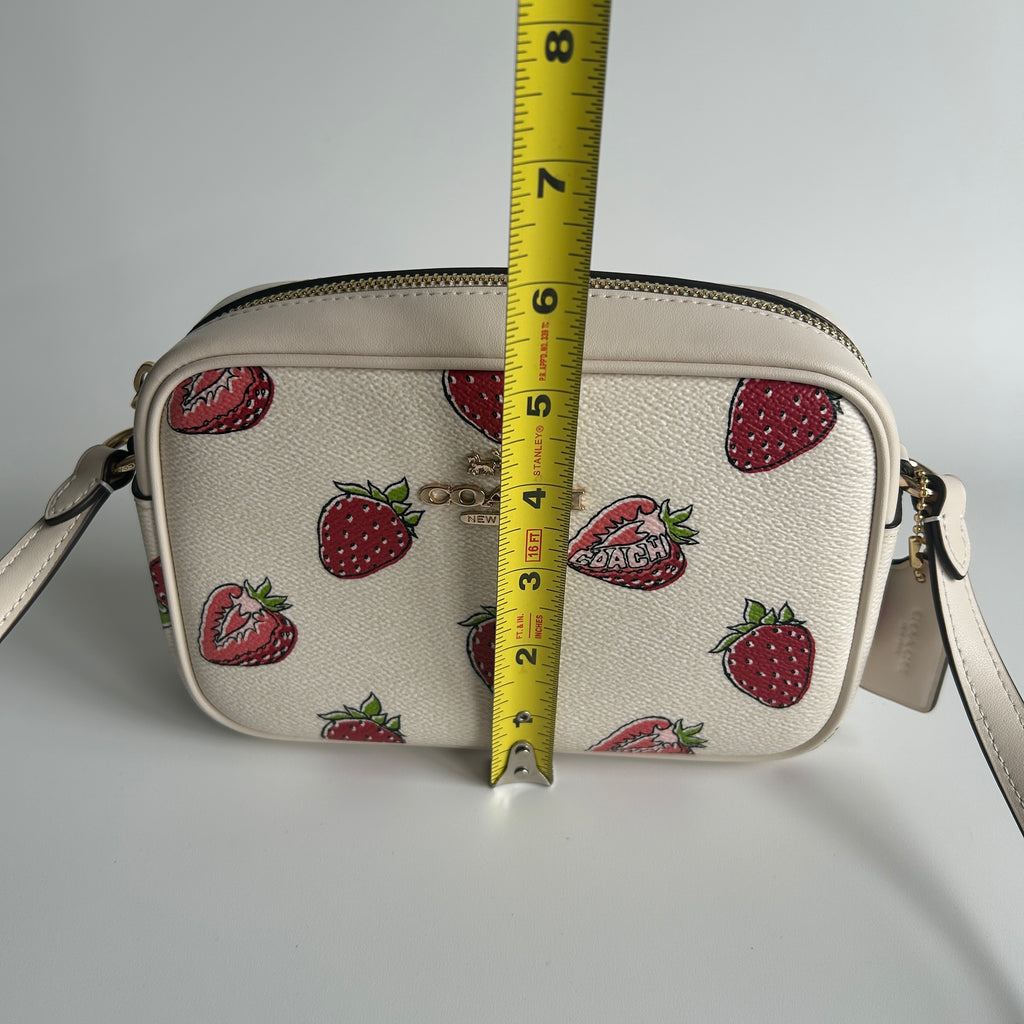 Coach Jamie Strawberry Chalk White Pebbled Leather Camera Bag Excellent