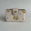 Coach Medium Corner Zip Wallet Chalk White Floral Pebbled Leather Excellent