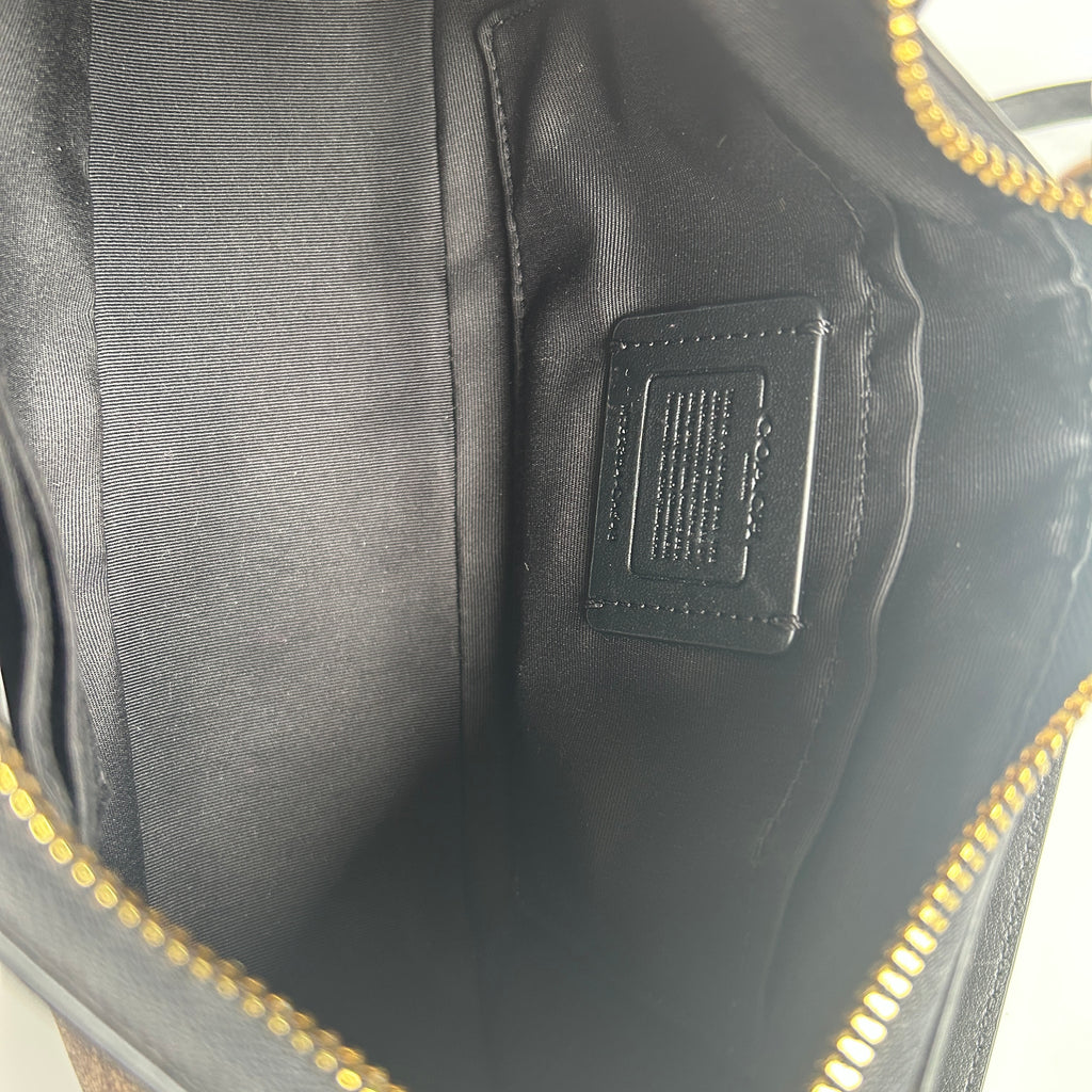Coach Teri Shoulder Bag Brown Black Signature Canvas Leather CA548 Excellent