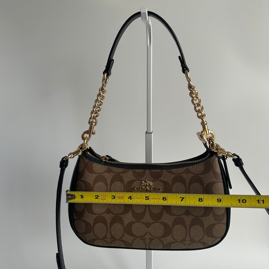 Coach Teri Shoulder Bag Brown Black Signature Canvas Leather CA548 Excellent