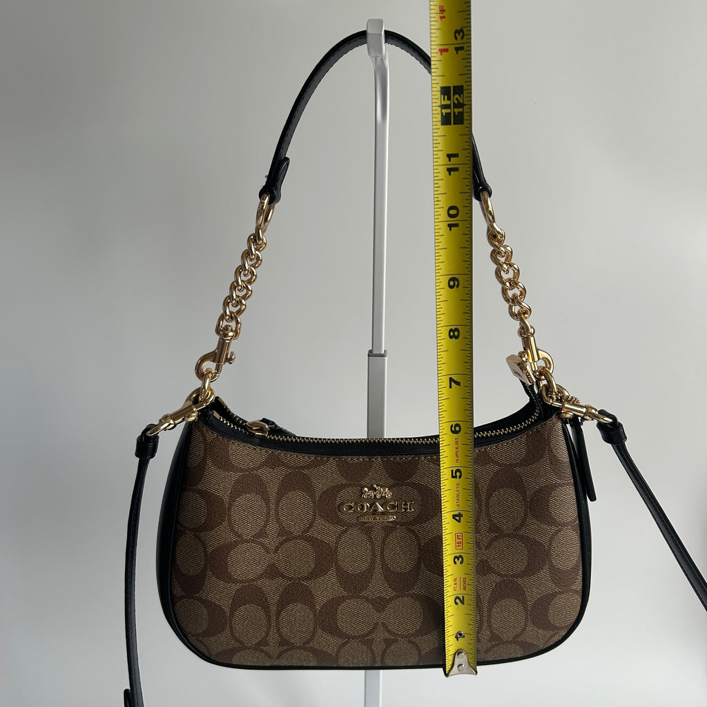 Coach Teri Shoulder Bag Brown Black Signature Canvas Leather CA548 Excellent