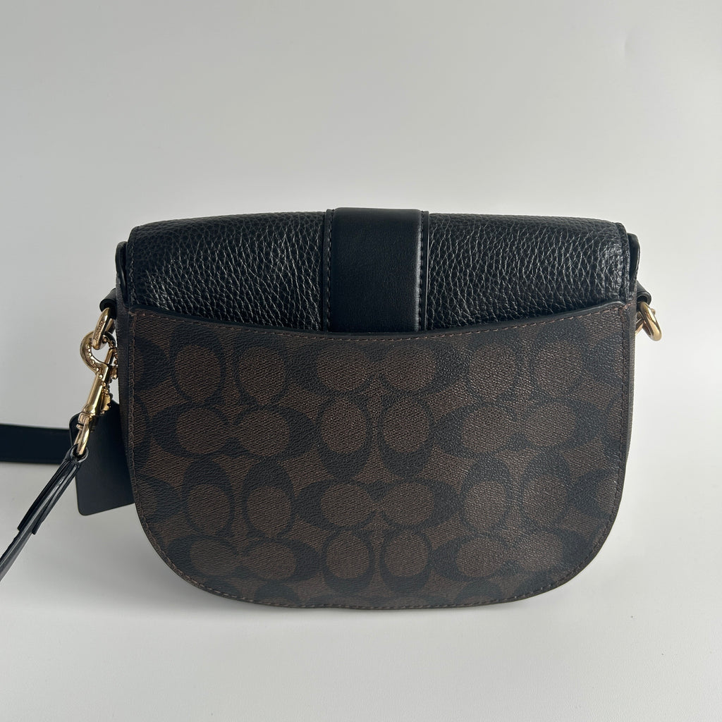 Coach Georgie Saddle Bag Brown Black Signature Canvas Leather C2806 Excellent