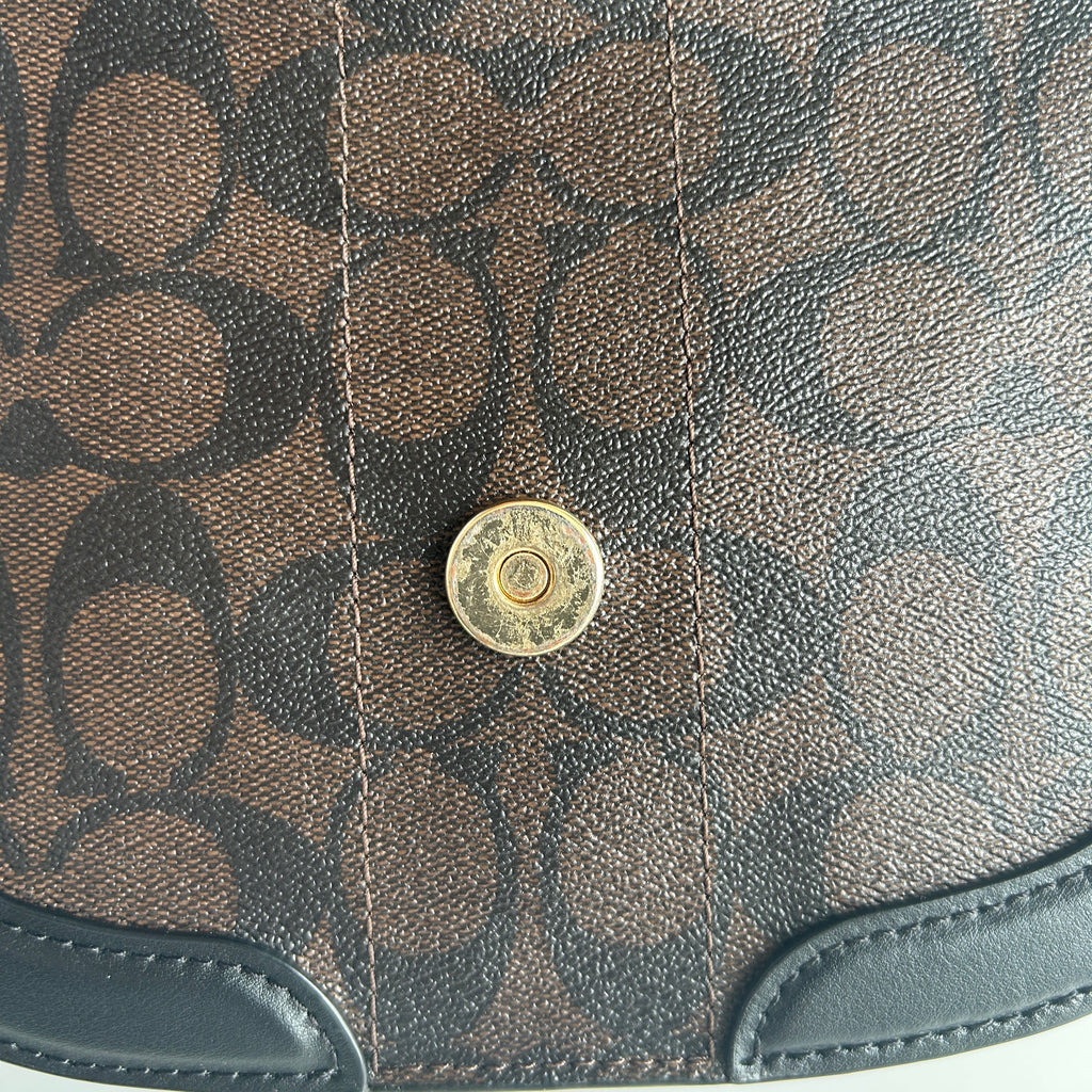 Coach Georgie Saddle Bag Brown Black Signature Canvas Leather C2806 Excellent