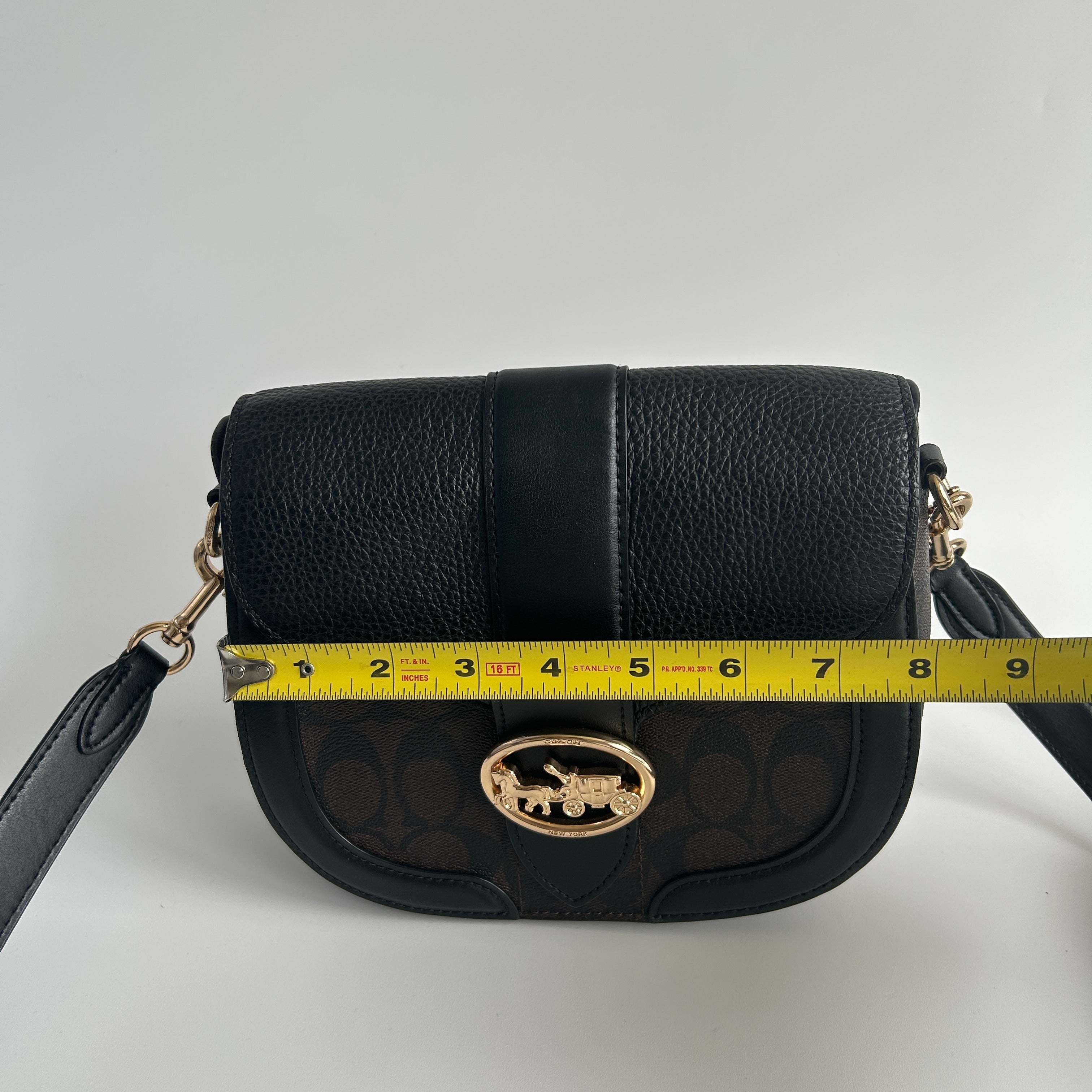 Coach Georgie Saddle Bag Brown Black Signature Canvas Leather C2806 Excellent