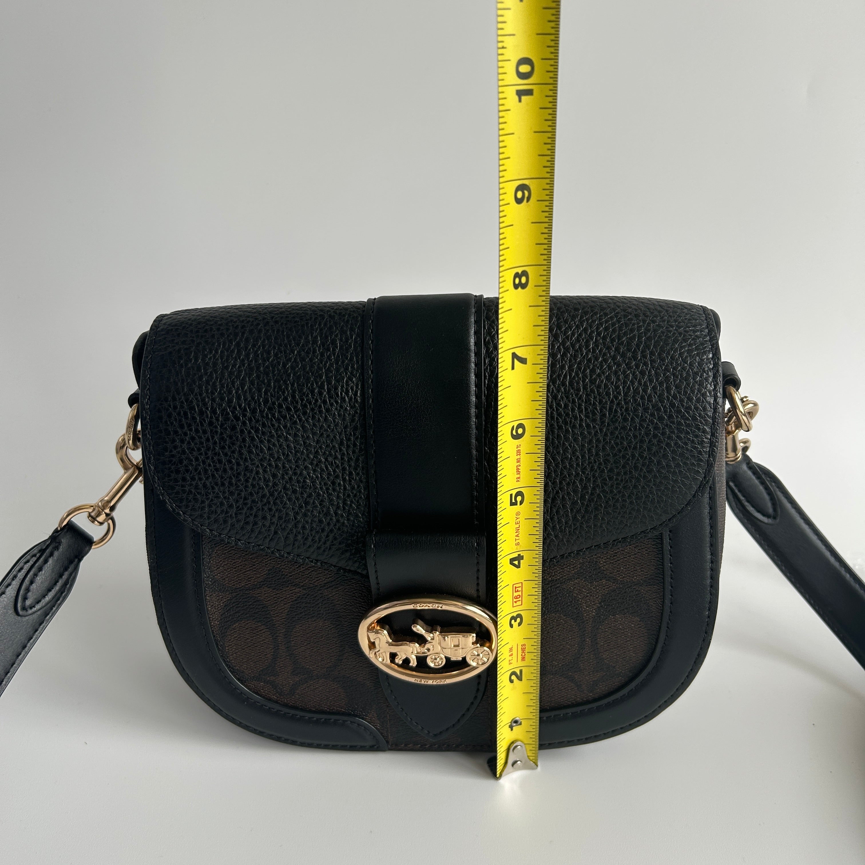Coach Georgie Saddle Bag Brown Black Signature Canvas Leather C2806 Excellent