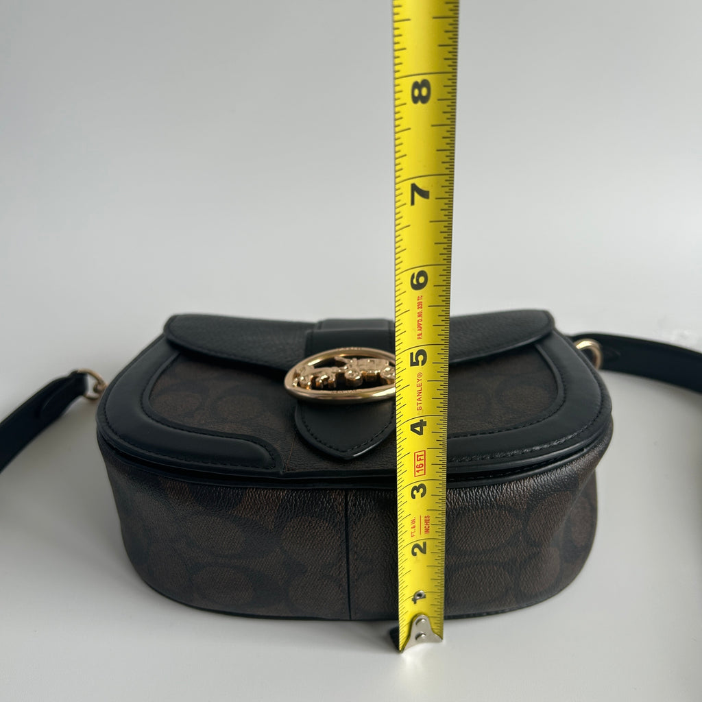Coach Georgie Saddle Bag Brown Black Signature Canvas Leather C2806 Excellent