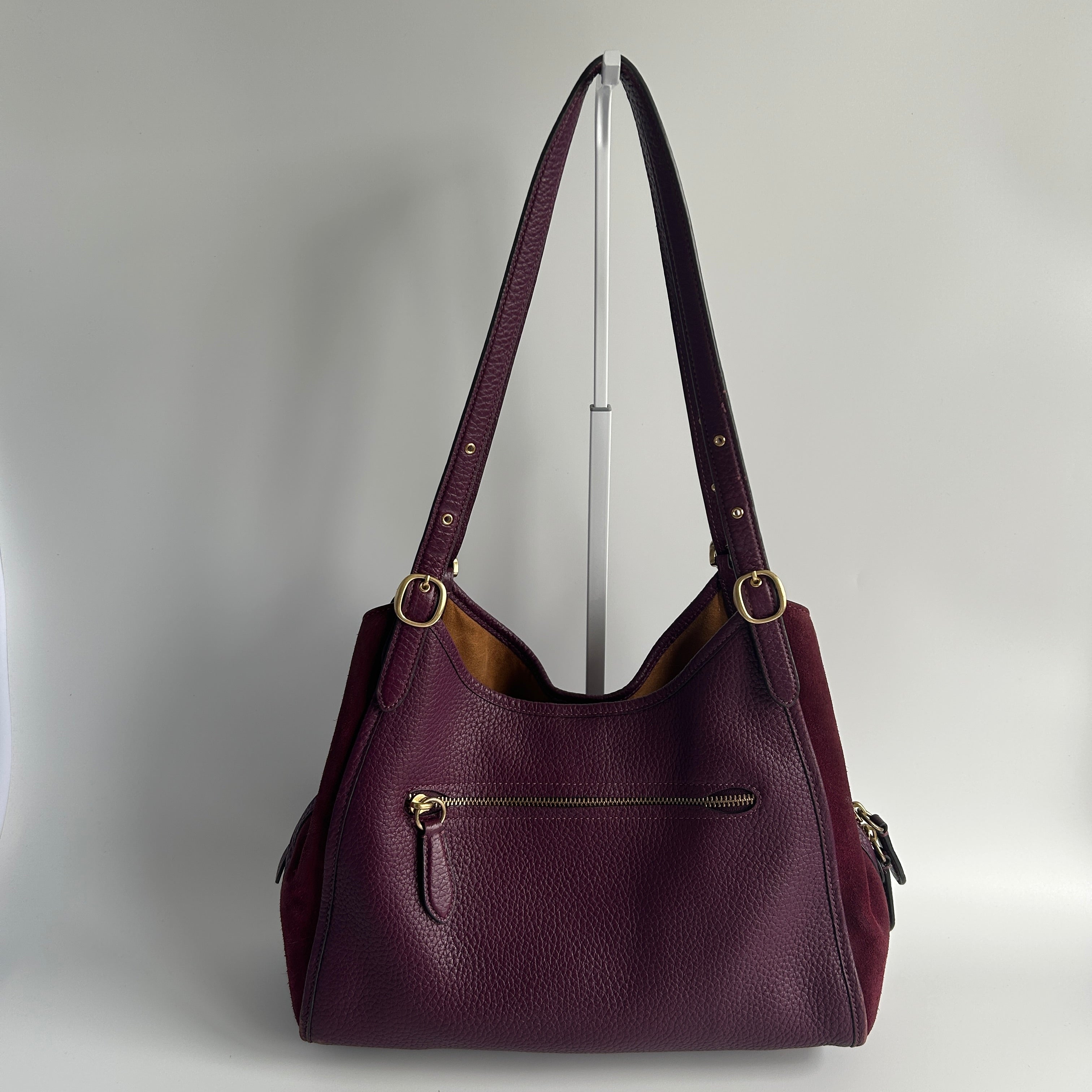 Coach Lori Plum Purple Pebbled Leather Suede Shoulder Bag C5265 Good