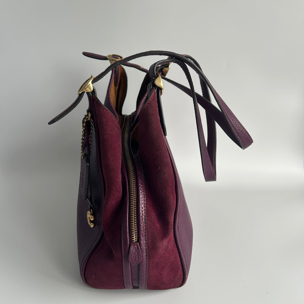 Coach Lori Plum Purple Pebbled Leather Suede Shoulder Bag C5265 Good