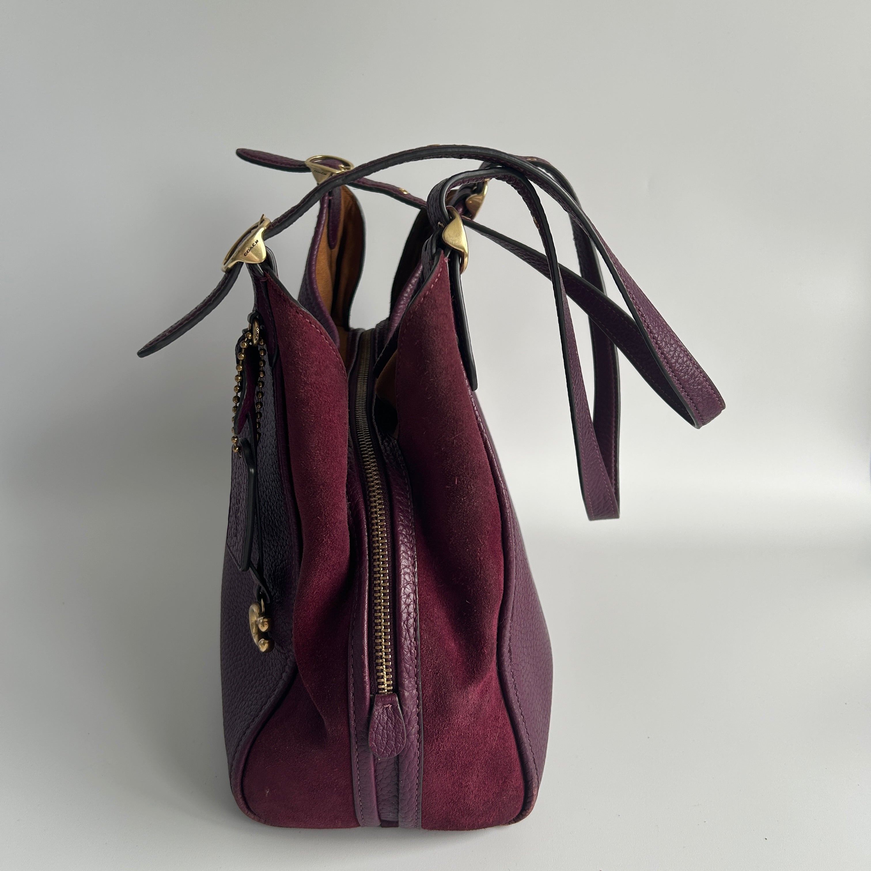 Coach Lori Plum Purple Pebbled Leather Suede Shoulder Bag C5265 Good
