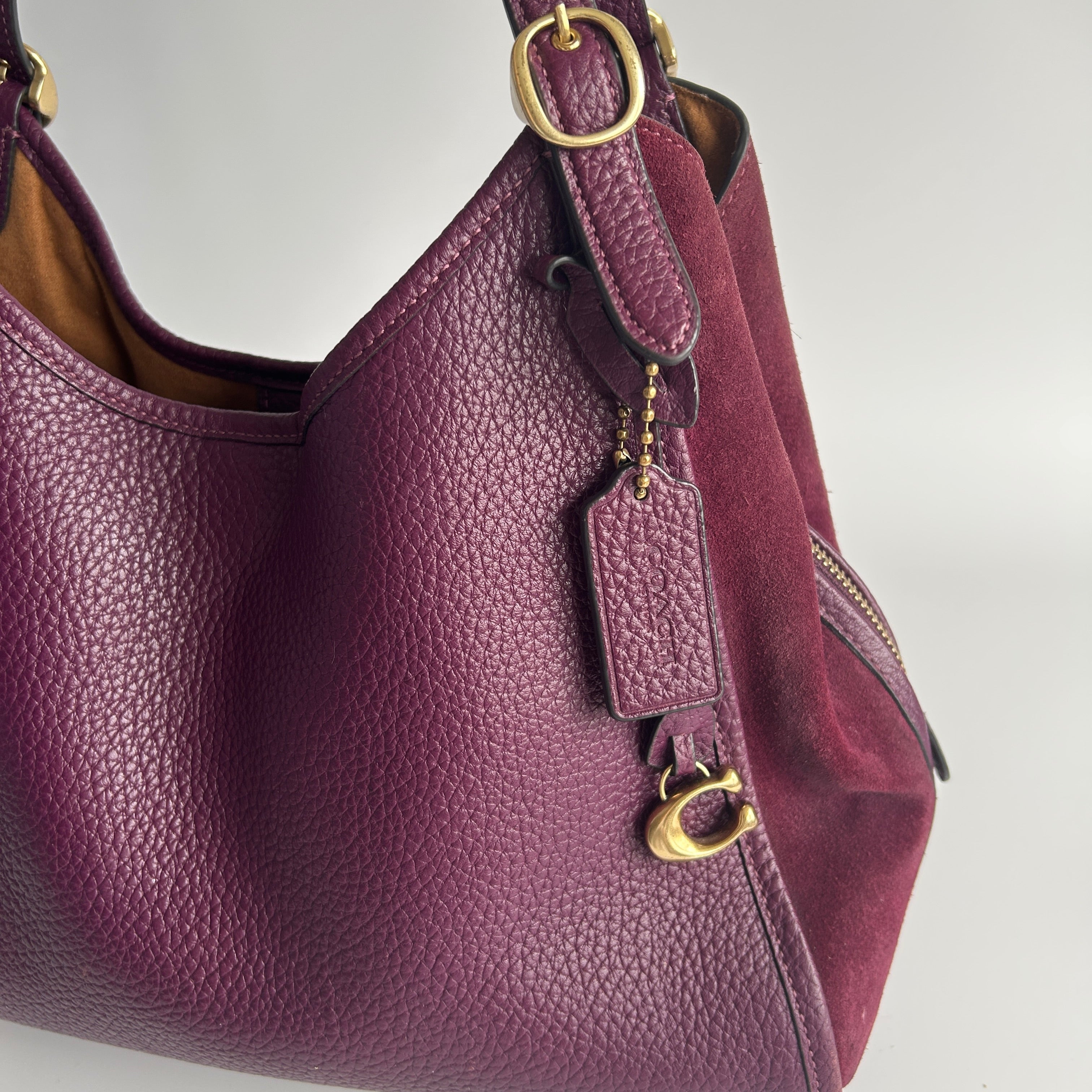 Coach Lori Plum Purple Pebbled Leather Suede Shoulder Bag C5265 Good