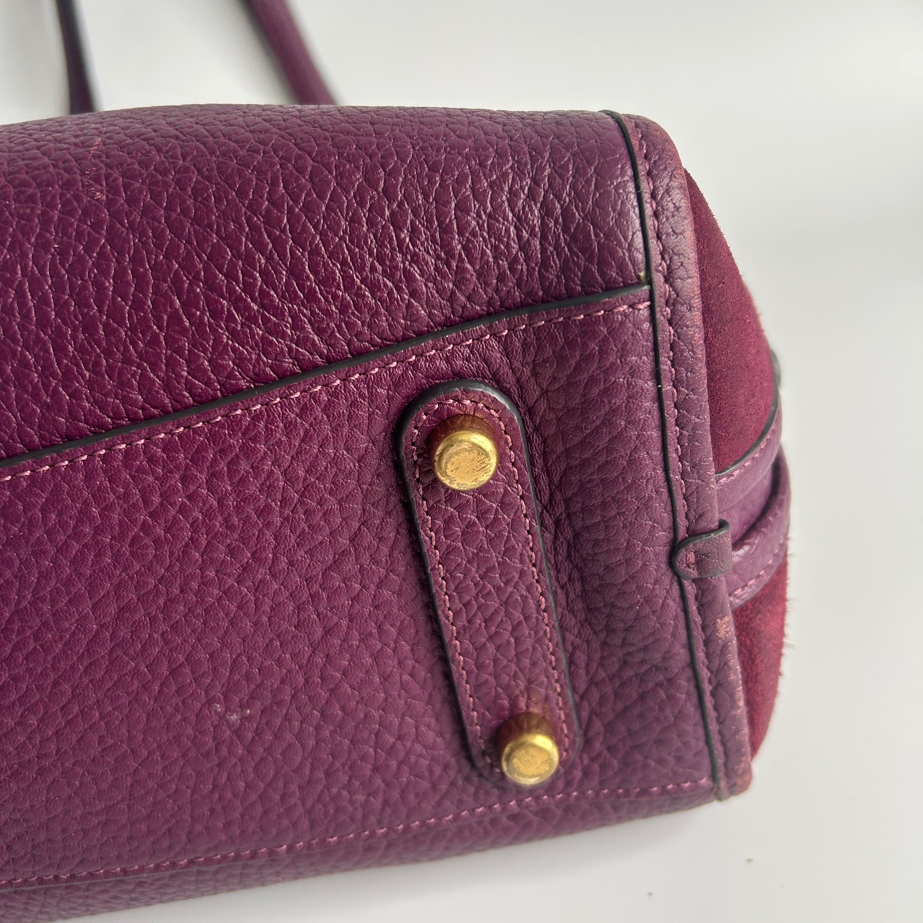 Coach Lori Plum Purple Pebbled Leather Suede Shoulder Bag C5265 Good