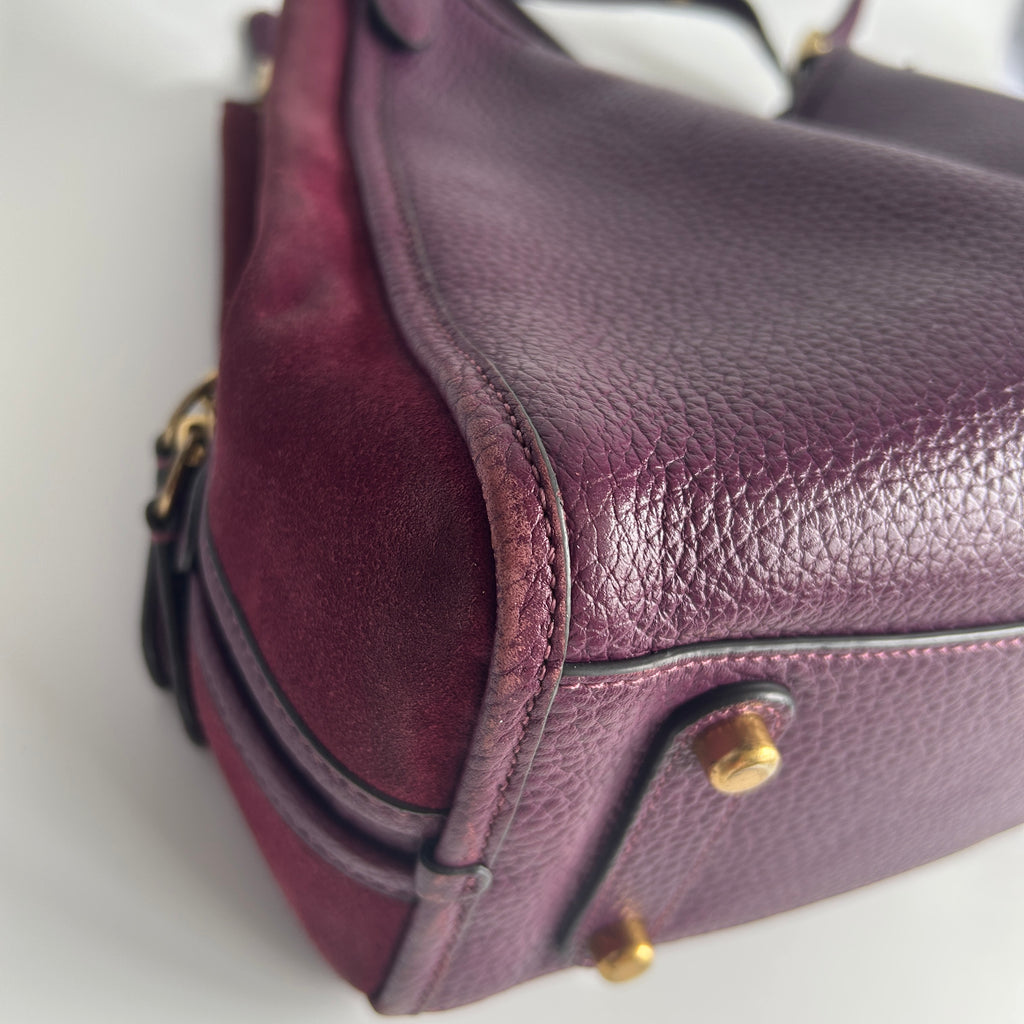 Coach Lori Plum Purple Pebbled Leather Suede Shoulder Bag C5265 Good