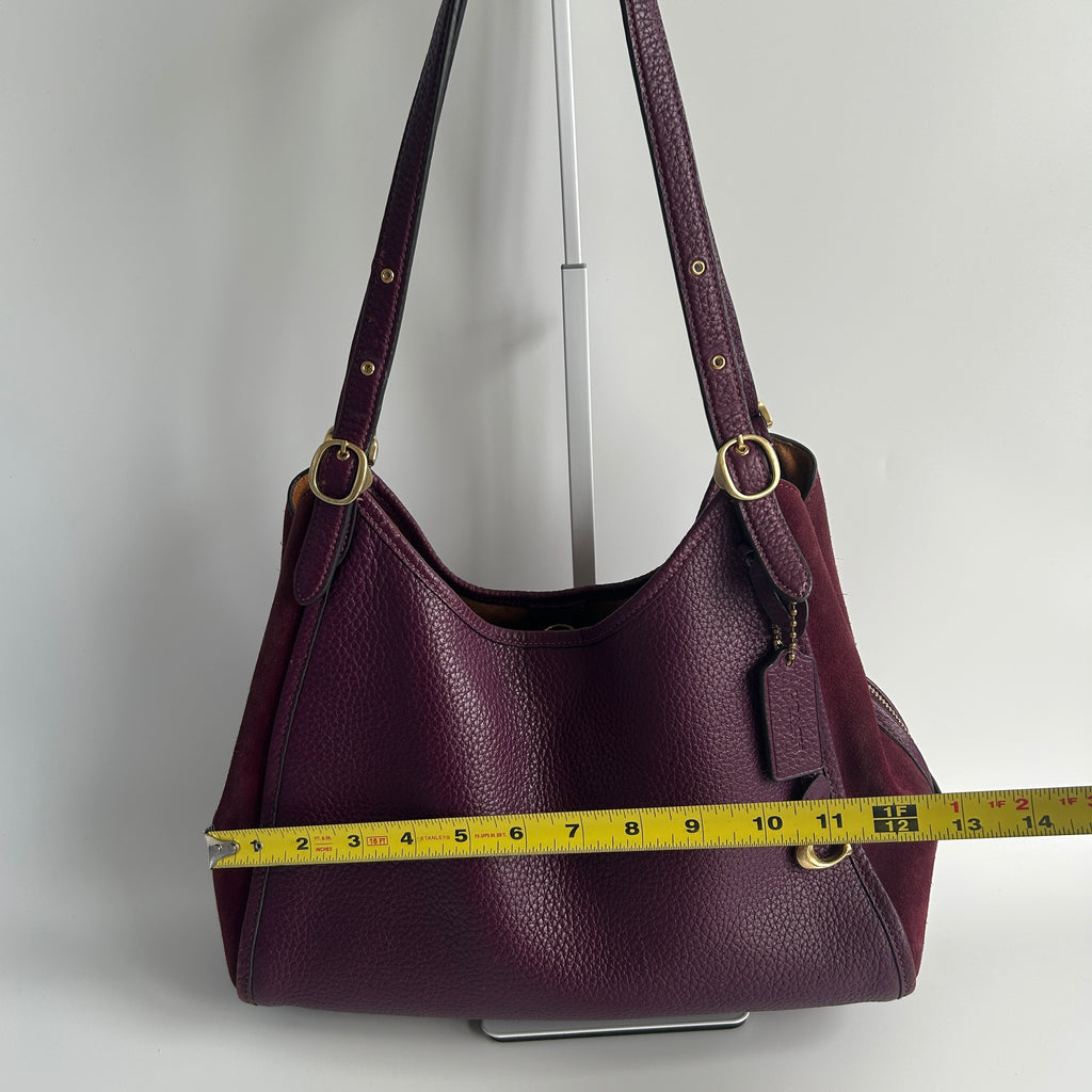 Coach Lori Plum Purple Pebbled Leather Suede Shoulder Bag C5265 Good