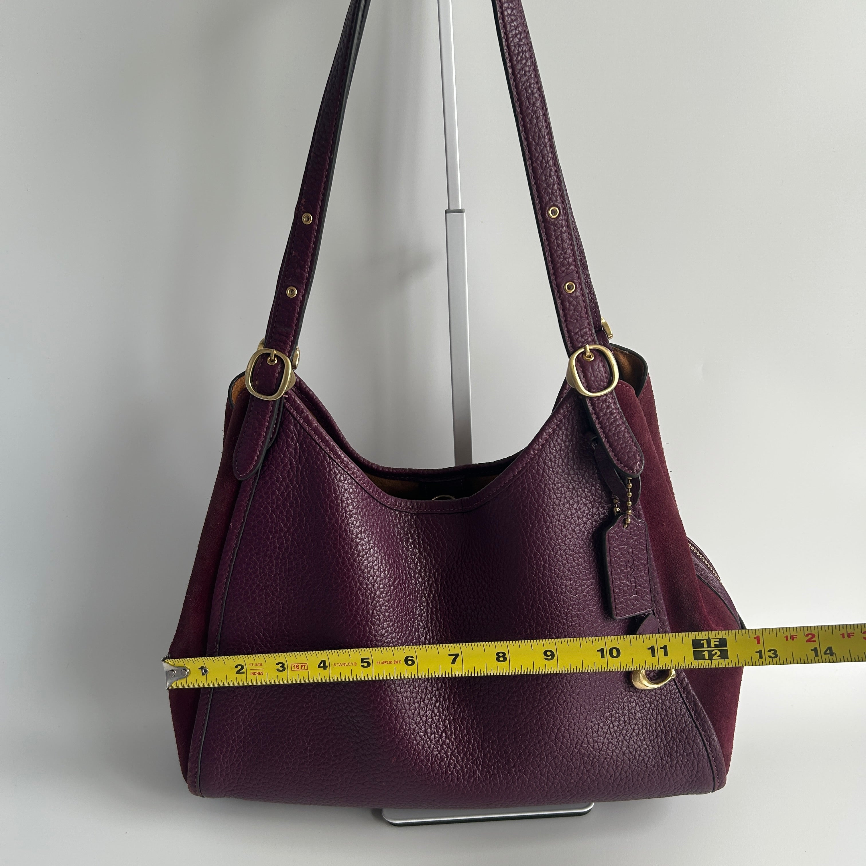 Coach Lori Plum Purple Pebbled Leather Suede Shoulder Bag C5265 Good