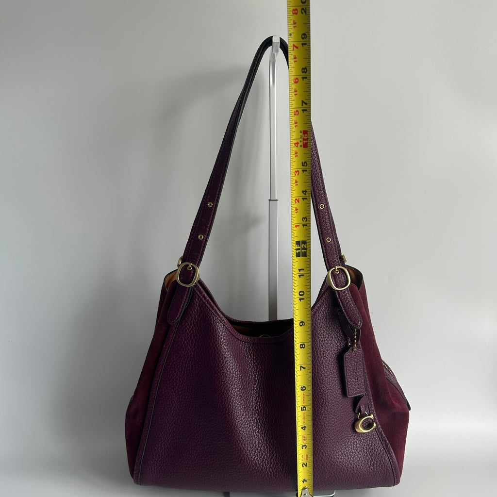 Coach Lori Plum Purple Pebbled Leather Suede Shoulder Bag C5265 Good
