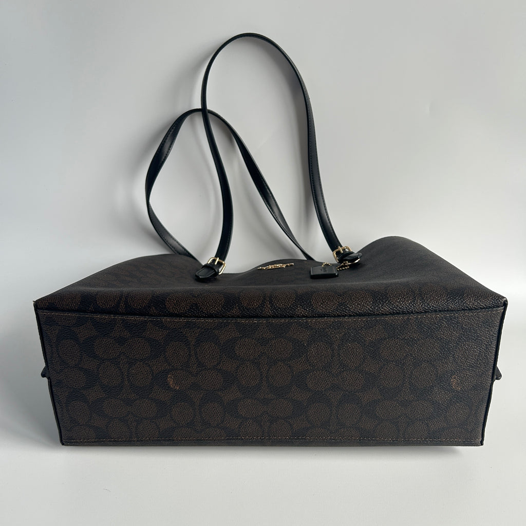 Coach Mollie Tote Brown Black Signature Canvas Leather Bag 1665 Good
