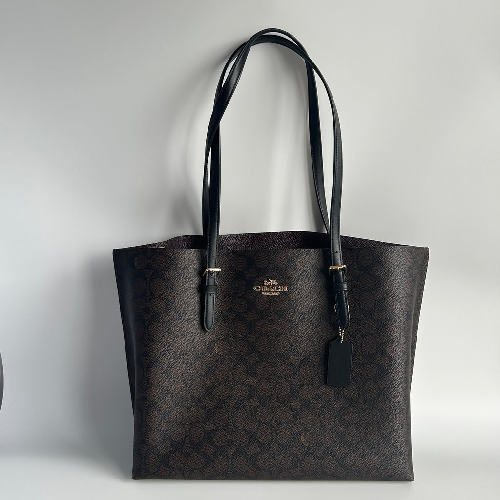 Coach Mollie Tote Brown Black Signature Canvas Leather Bag 1665 Good