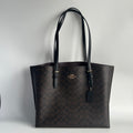 Coach Mollie Tote Brown Black Signature Canvas Leather Bag 1665 Good