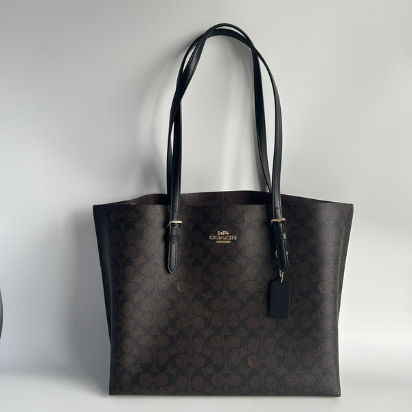 Coach Mollie Tote Brown Black Signature Canvas Leather Bag 1665 Good